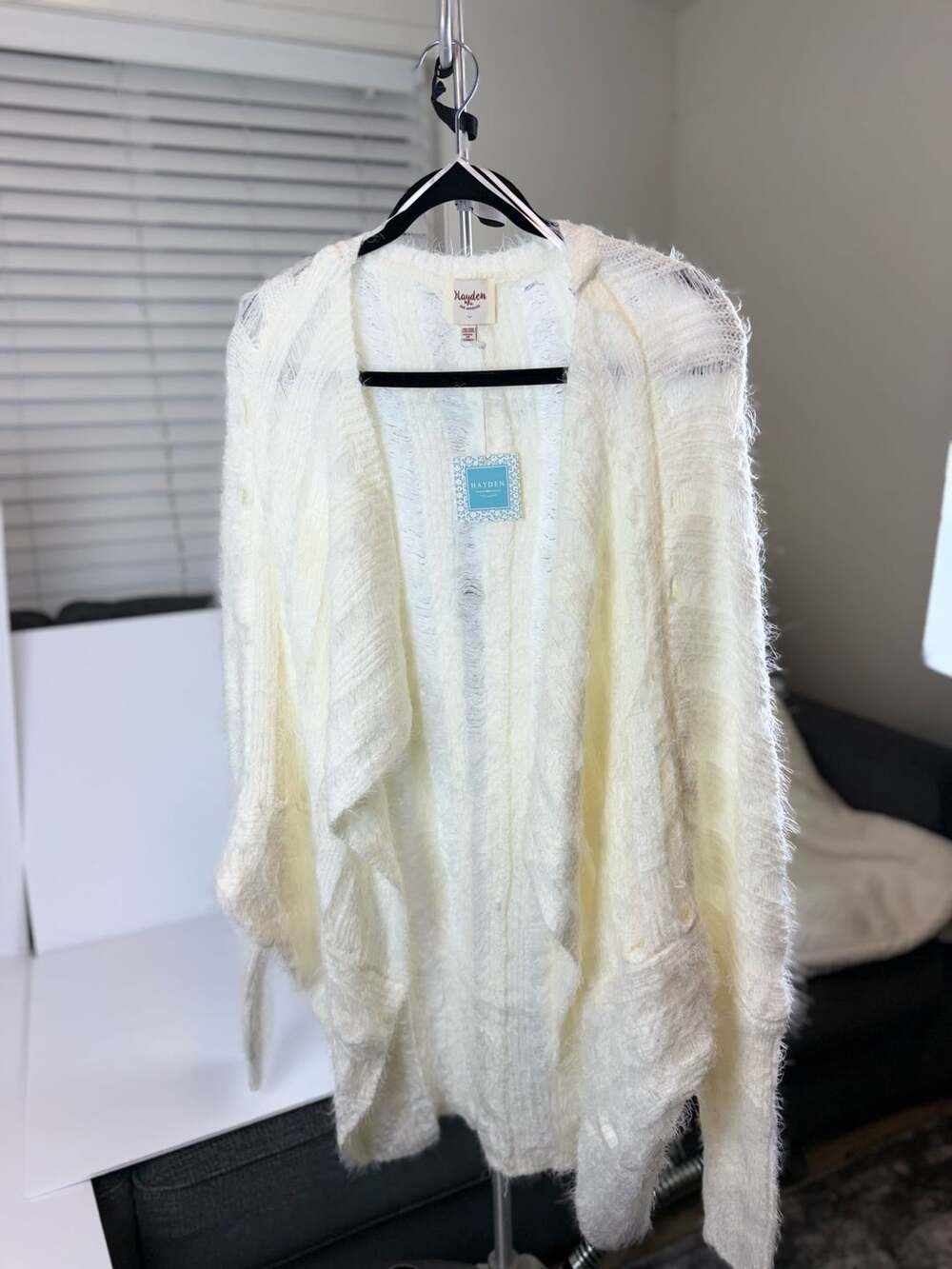 MWT Hayden Los Angeles Open Front Fuzzy Textured Knit Cardigan in Snow 2XL/3XL